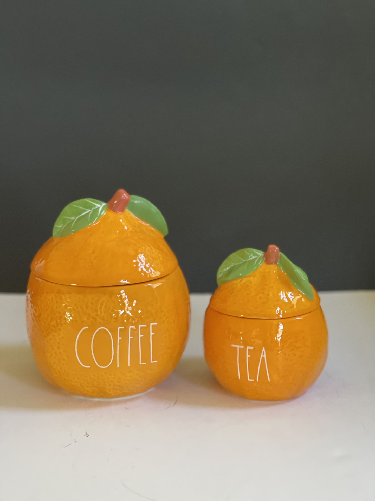 Rae Dunn Orange Coffee and Tea canisters set of 2