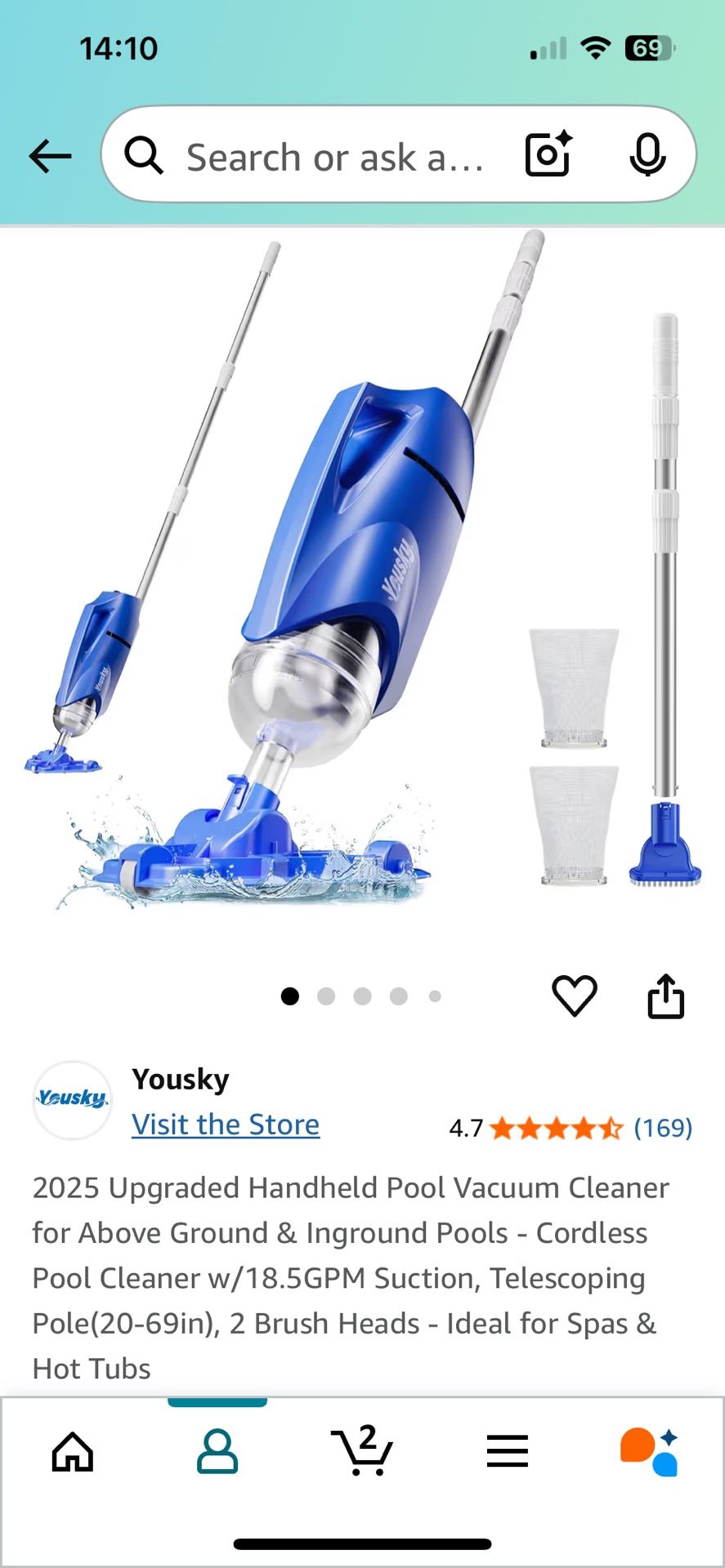 2025 Upgraded Handheld Pool Vacuum Cleaner for Above Ground & Inground Pools - Cordless Pool Cleaner w/18.5GPM Suction, Telescoping
