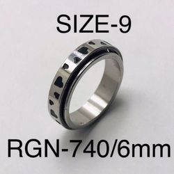 Stainless Steel Heart Carved Spinner Ring Band For Men & Women with: RGN-740/Size-9