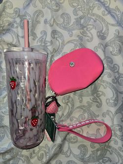 Pink Strawberry 🍓 Cup & New Strawberry 🍓 Wristlet Pouch