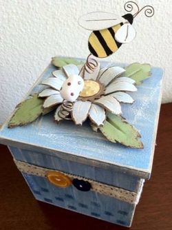 Charming "PLEASE BEE MINE" Whimsical Hand-painted Bee & Flower Box