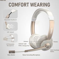 Bluetooth Headset with Microphone, QCC Wireless Headphones with Mic Noise Cancelling
