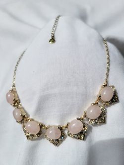 19" Loft Gold Tone Light Pink Quartz and Rhinestone Necklace