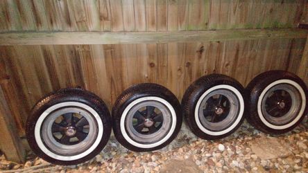 Old School Brushed Aluminum Streel Vintage GT Crager Wheels 14x6 Rims.