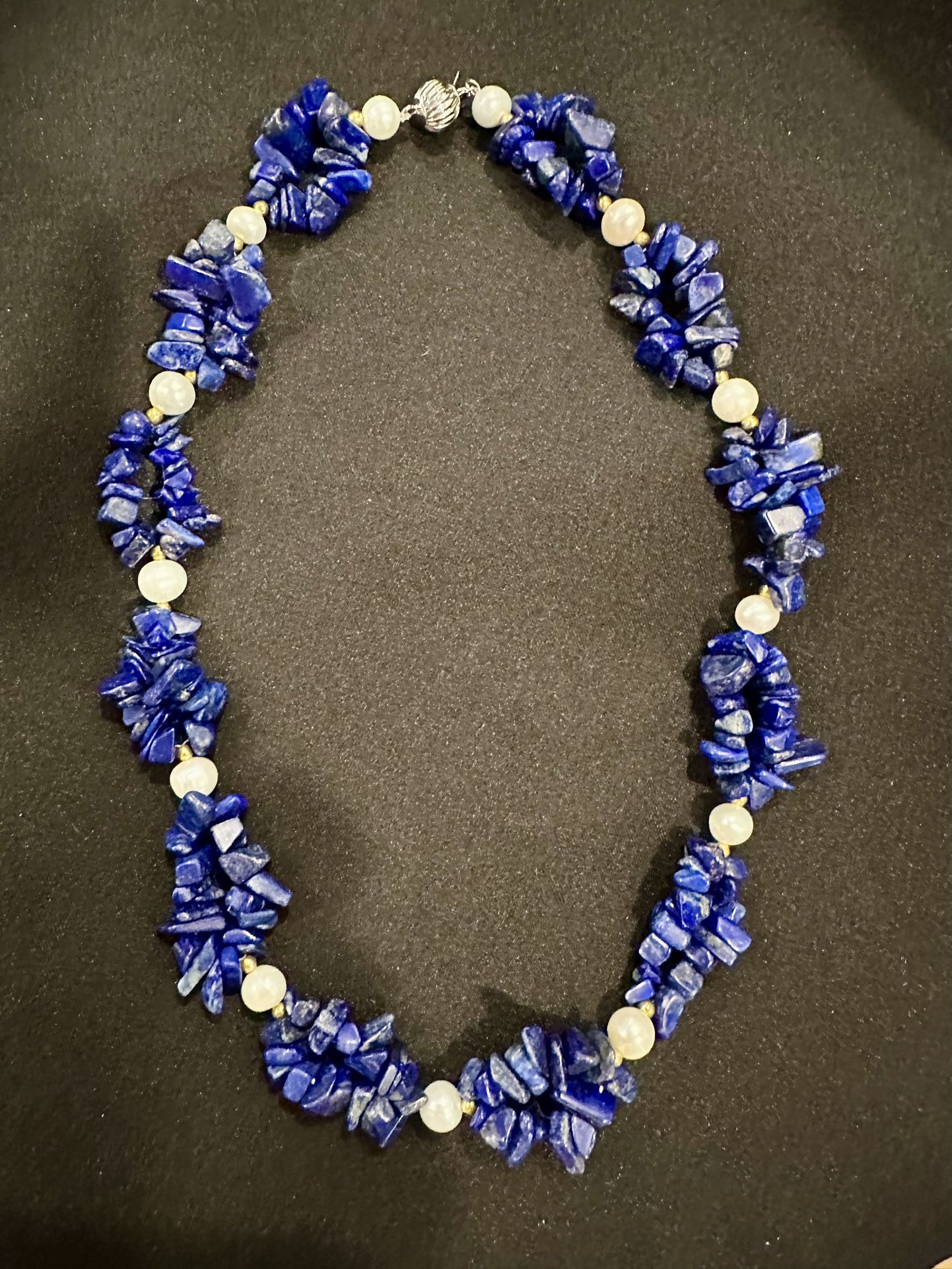 Vintage Lapis and Pearl Necklace 19"