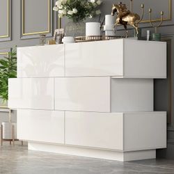 KULAGAGA 6 Drawer Dresser, White Dresser Chest of Drawers for Bedroom Living Room