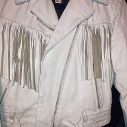 Vintage White Fringe Leather Jacket