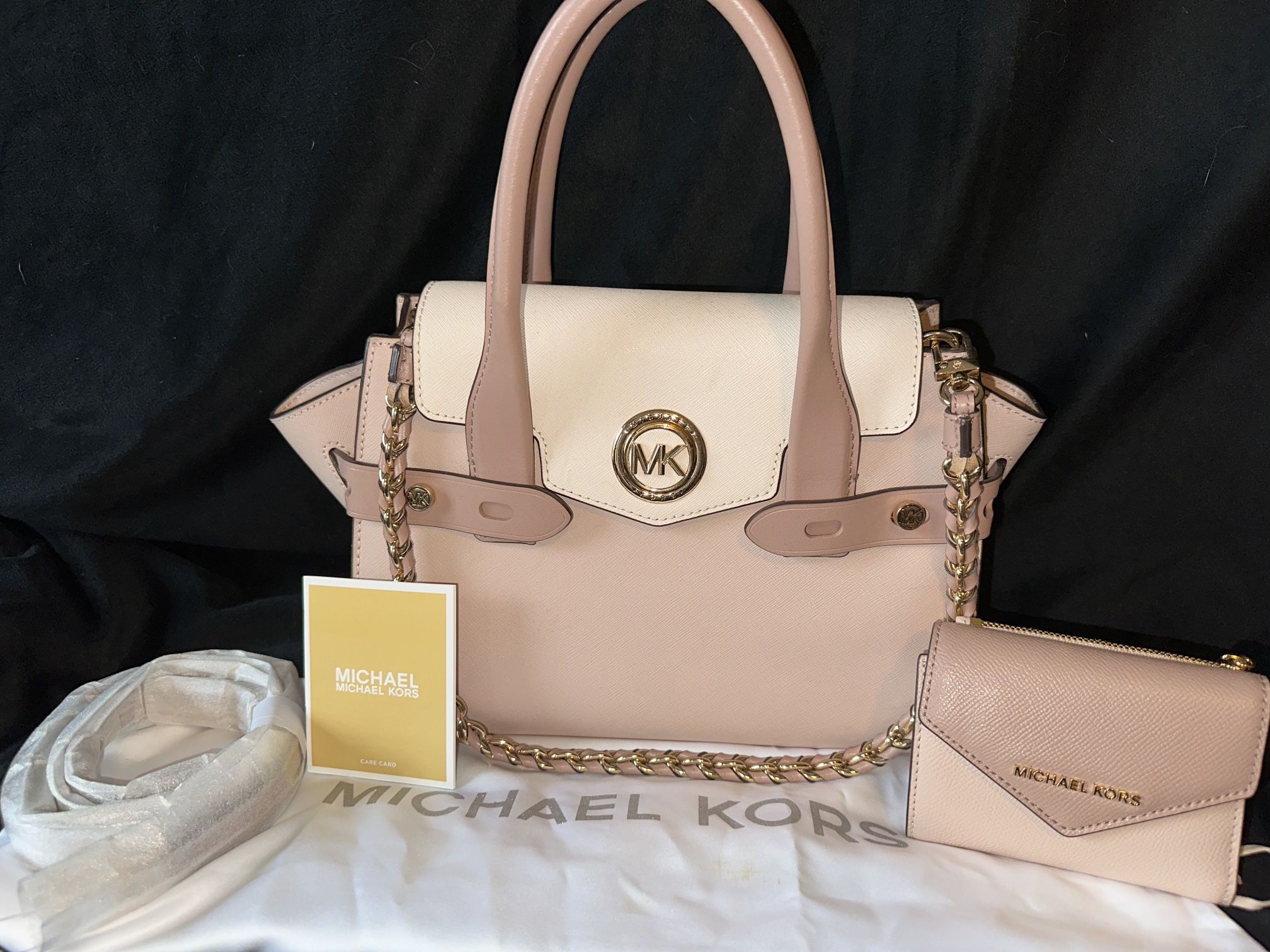 Cream And Pink Michael Kors Purse With Matching Wallet