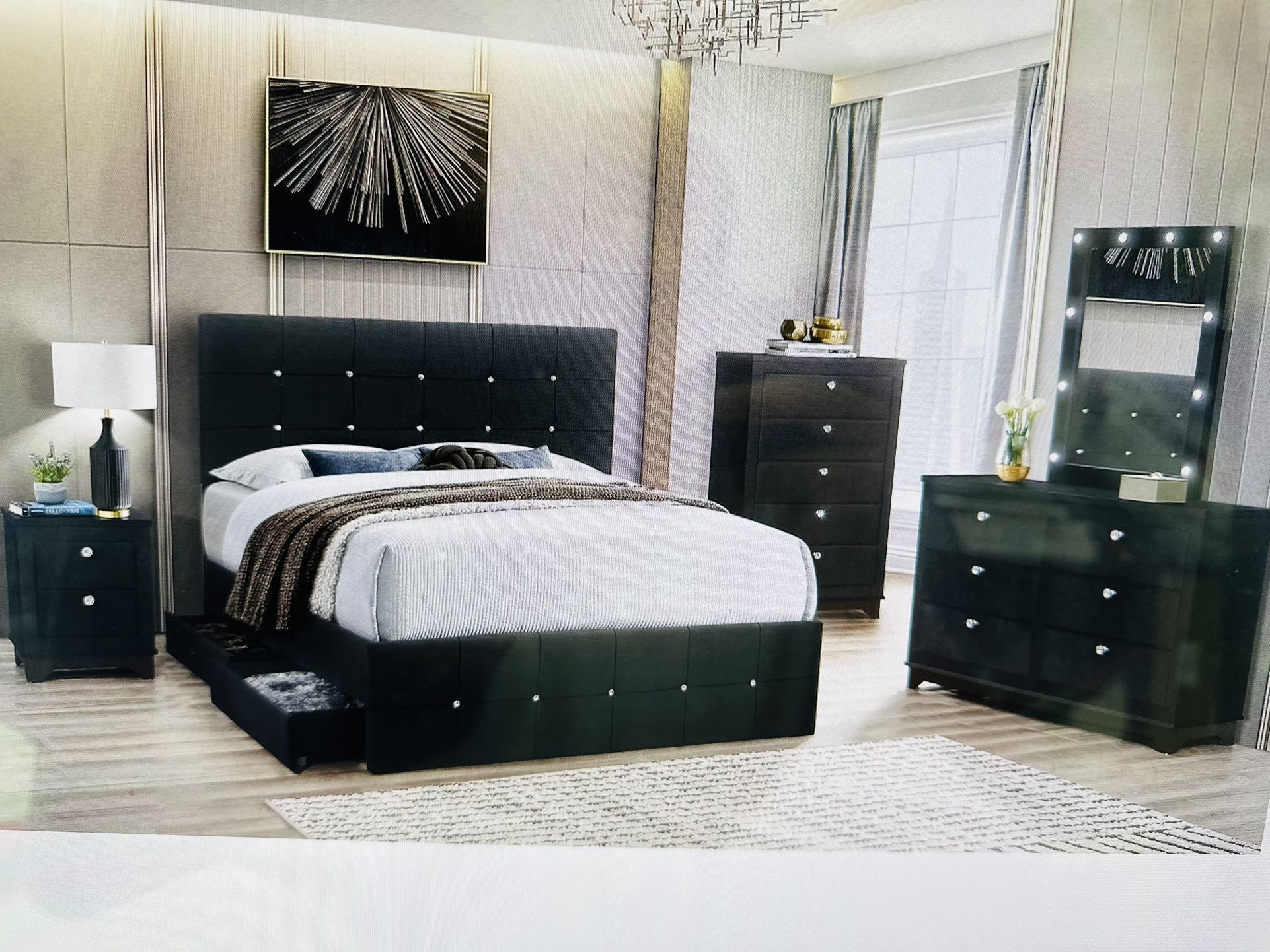 Black Velvet King Bedroom Set