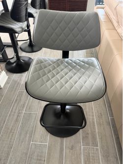 Set of 6 Armen Living Adjustable Bar Stools – Gray Leather & Black Wood
