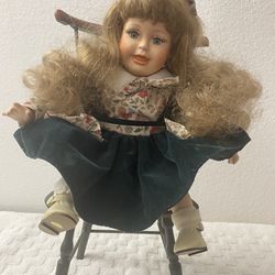 Antique Doll An Chair 