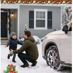 Snow-Chains Auto Fixing 1 Min Quick Fit Easy Installation Tire-Chains, Gifts for Safety, Portable Reusable Universal Emergency Tire Traction Chain for