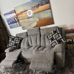 * Gently Used * Ashley Furniture 2pc Modular Gray Recliner Sofa Built In Cup Holders ( Free Delivery )