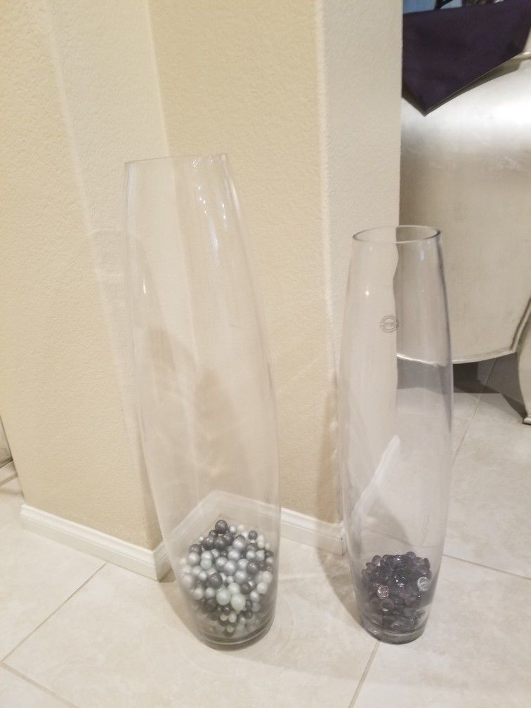2 Clear Glass Vases..approx 23"H and 28"H