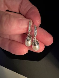 New GORGEOUS Bali Pearl genuine sterling silver and diamond  925 marked earrings