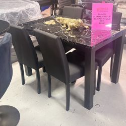4 Chair faux-marble Table Set