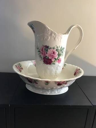Vintage Maryleigh Pottery Rose Pattern Ewer Pitcher & Basin Bowl