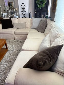 POTTERY BARN INSPIRED IVORY DOWN AND COTTON SECTIONAL
