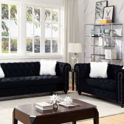 3pc Black Velvet Sofa Set