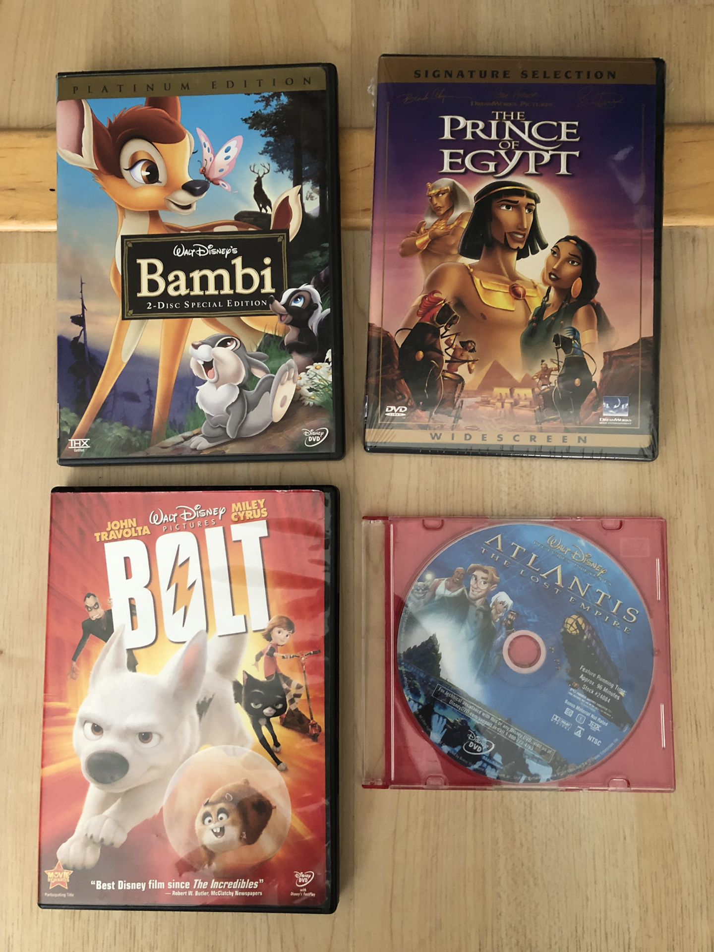 Four Disney dvd movies - Bambi bolt prince of Egypt Atlantis