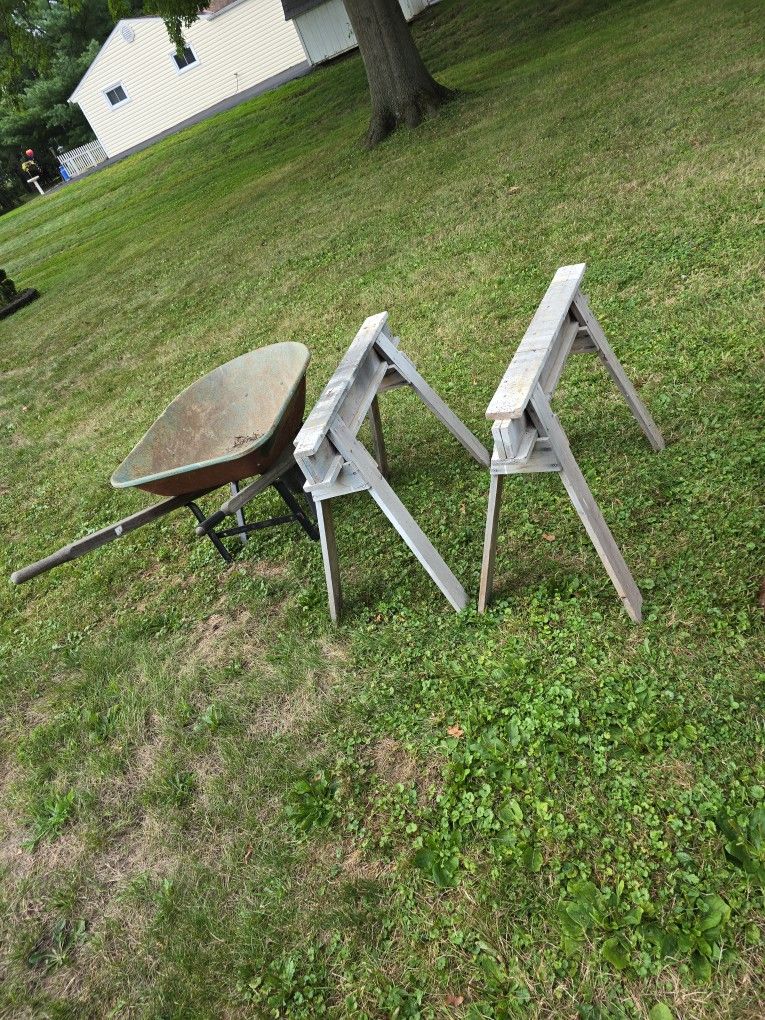 Saw Horses And Wheelbarrow