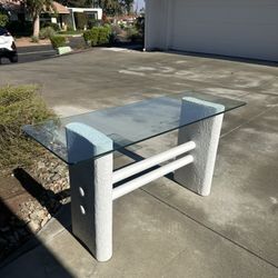 Sculptural Glass-Top Console Table – Modern Desert Style