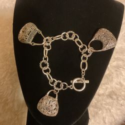 Vintage Solid Silver Tone Charm Bracelet with Purse 👛 Charms