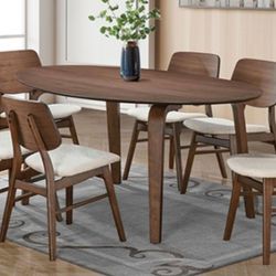 Brand New Walnut & Beige Mid Century Modern Style 7pc Dining Table Set