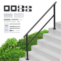 225*Handrails for Outdoor Steps, 5 Step Stair Hand Rail Kit, Transitional Carbon Steel Railings with Installation Kit, Stair Rails for Seniors, Concre
