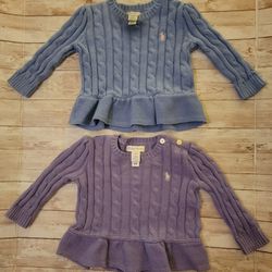 Authentic Ralph Lauren Baby Girl Cable-Knit Sweaters - Size 12 months (Lot of 2)