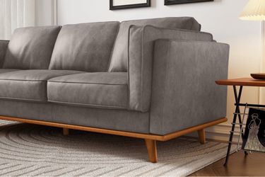 Mid-Century Modern Gray Leather Sofa