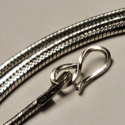 18" Snake Chain  Necklace  With S Hook Clasp  Solid 925 Sterling Silver 