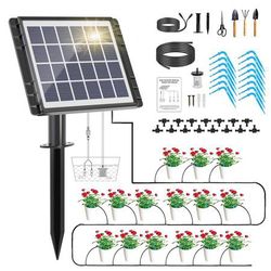 new 49FT Solar Drip Irrigation System, Auto Watering Kit for 15 Pots, Solar-Powered Plant Watering, 25 Timer Modes, 900ml/min Flow Indoor/Outdoor Gard