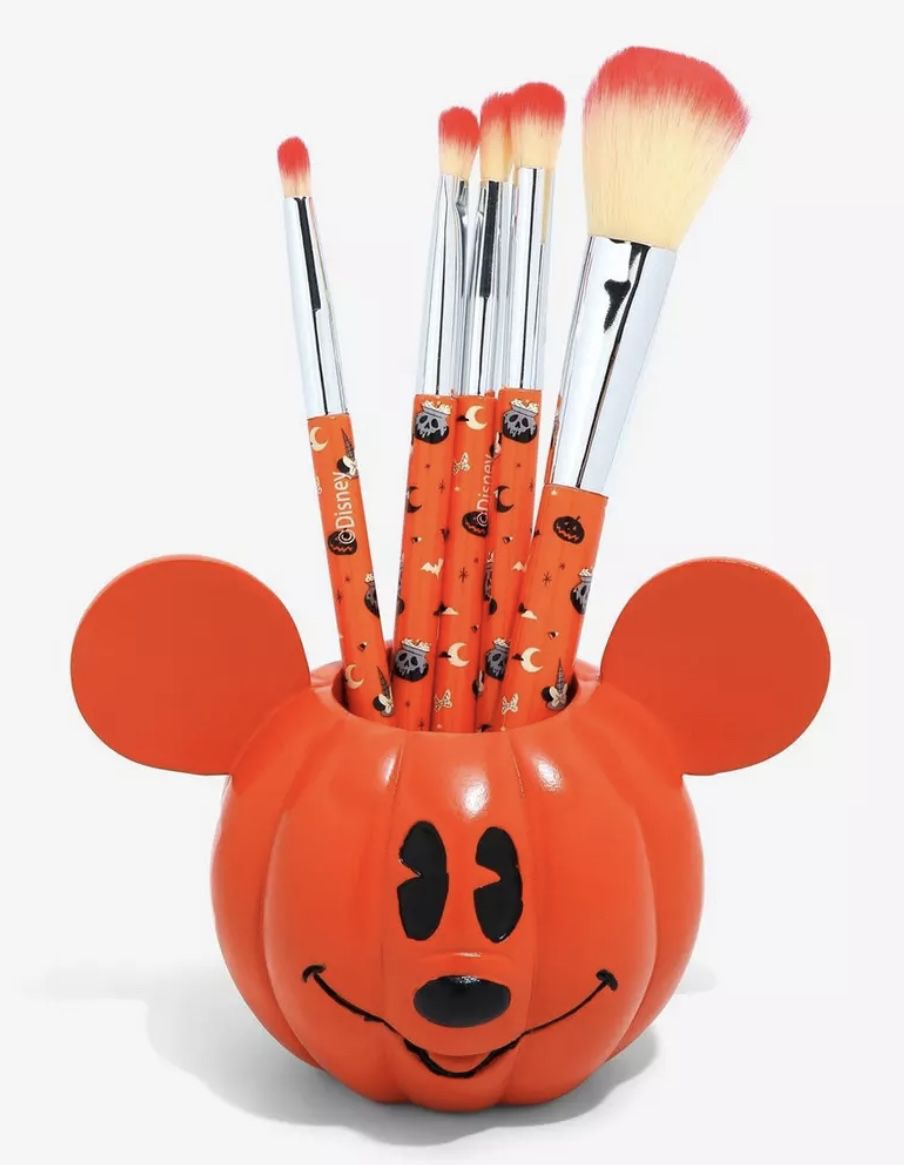 Disney Mickey Mouse Jack-O'Lantern Orange Pumpkin Halloween Makeup Brush Set & Holder