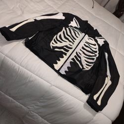 Black Skeleton Print Zip-Up Jacket motociclista