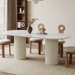 70” Stone Top Double Base Modern DiningTable for 6 - $1500 Retail - Blemish - Delivery Available