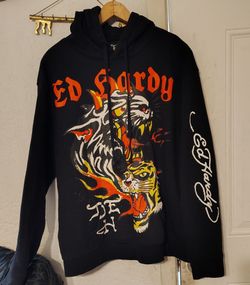 Ed Hardy Tiger Graphic Sweatshirt Hoodie Black Men's L