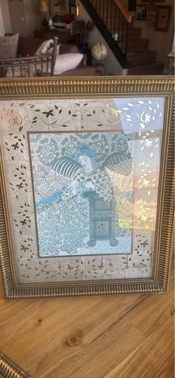 Framed Angel Art Print with Gold Border
