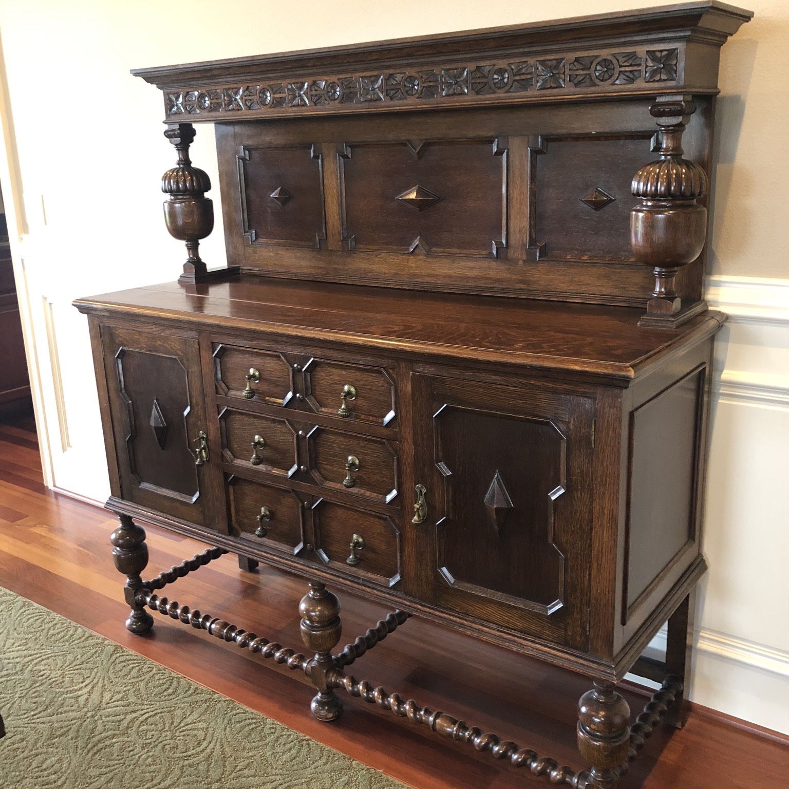 Beautiful Antique Sideboard With Ornate Wood Work