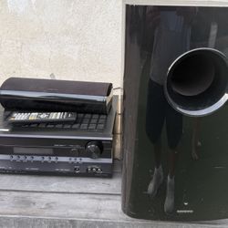 Onkyo Reiciver, control remote subwoofer and speaker 