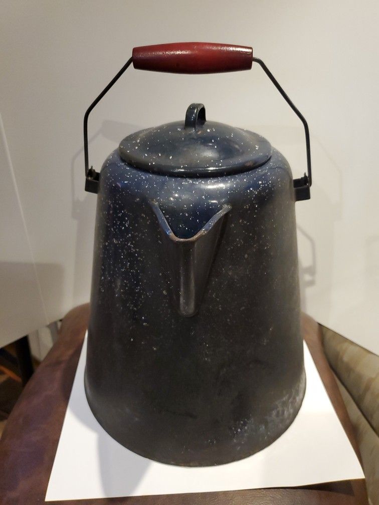 Vintage Graniteware Enamel Kettle Large 13"