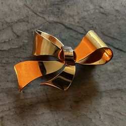 CORO Yellow Gold Vermeil over Sterling Silver Bow Brooch