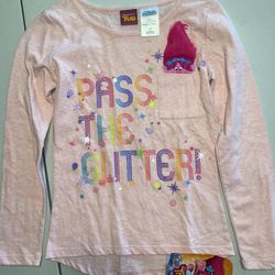 DreamWorks Girls Trolls World Tour medium 7/8 Long shirt top Pass The Glitter