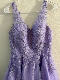 Lavender Floral Lace Beaded Formal Gown