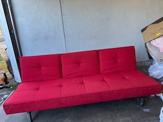 Red Futon Sofa Bed – Converts Into Bed