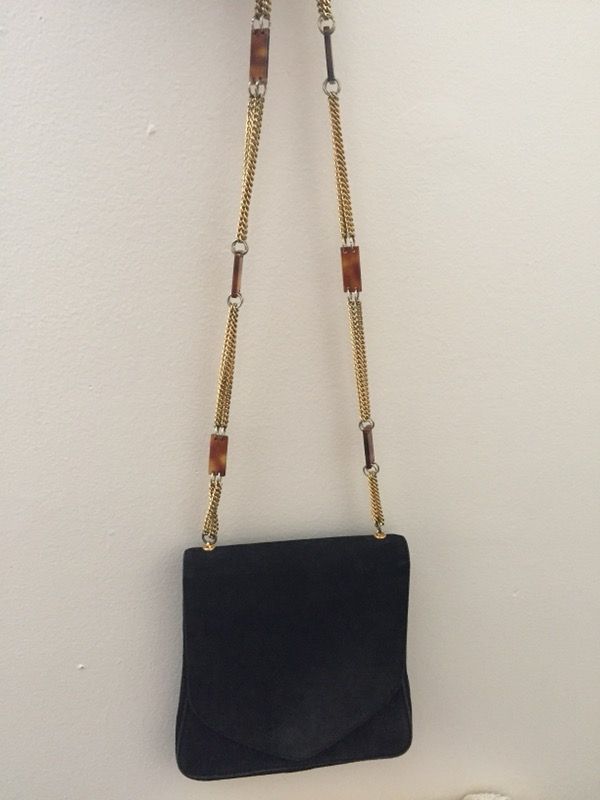 Nice suede after five purse with heavy gold chain