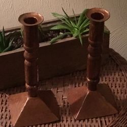 2 Hammered Copper Taper Candle  Holders