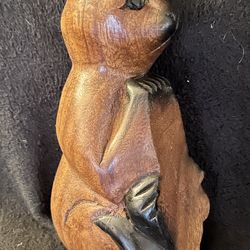 Wooden hand carved shelf hanging unique cat figurine