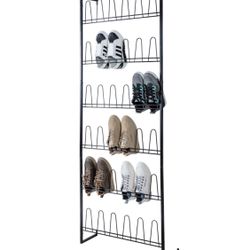 new Other MyGift 70” Metal Wall Mounted Black Shoe Rack/Organizer For Entryway/Closet With 36 Hooks, Holds Up To 18 Pairs