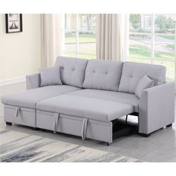 Sectional Couch Light Gray Has Storage Underneath ✅ Pull Out Bed ✅ Reversible L ✅ New In Box ‼️